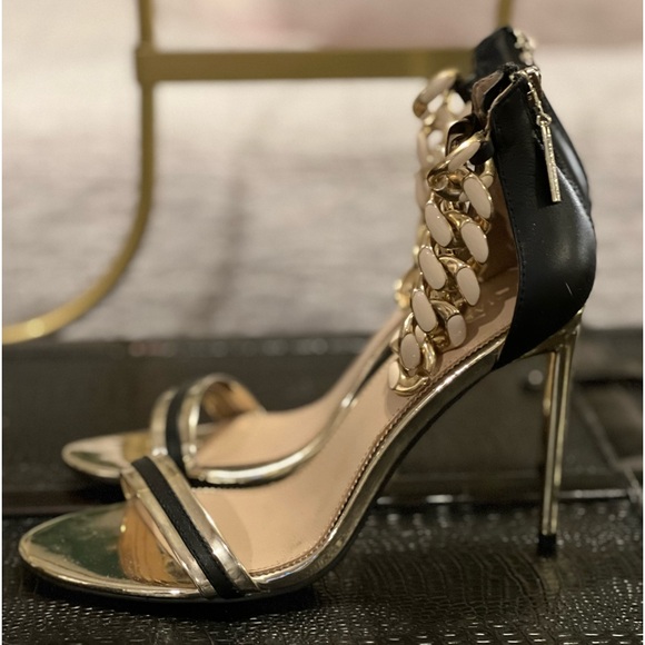 Marciano black and gold heels with cream chain ankle strap… 37/6.5 - Picture 2 of 8